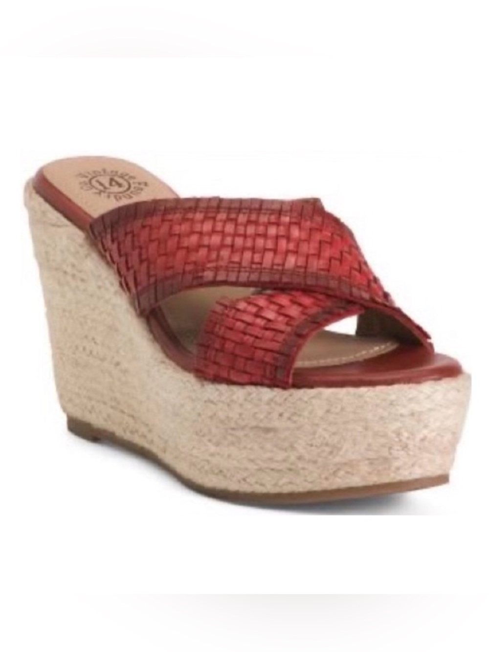Red Woven Espadrille Wedge Slide — Women’s Summer Platform Sandal